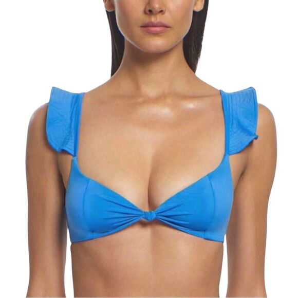 Peixoto Ruffle Shoulder Bikini Top Blue Textured Swim Pullover Top NWT Large - Picture 1 of 7